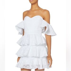 Caroline Constas White Ruffled Tiered Mini Dress